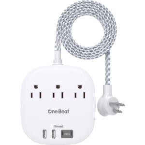 Cruise Essentials 2025,One Beat Travel Power Strip with 3 Outlets 4 USB Ports 3.1A,3ft Flat Plug Extension Cords Desktop Charging Station for Travel Home Office,Cruise Ship Essentials,ETL Listed