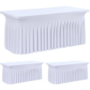 leegleri 2 Pack White Spandex Fitted Table Clothes for 6 Foot Rectangle Tables, Wrinkle Free 6ft Fitted Table Cover, Spandex Table Skirt for 6FT Rectangle Tables-for Banquet Weddings Parties