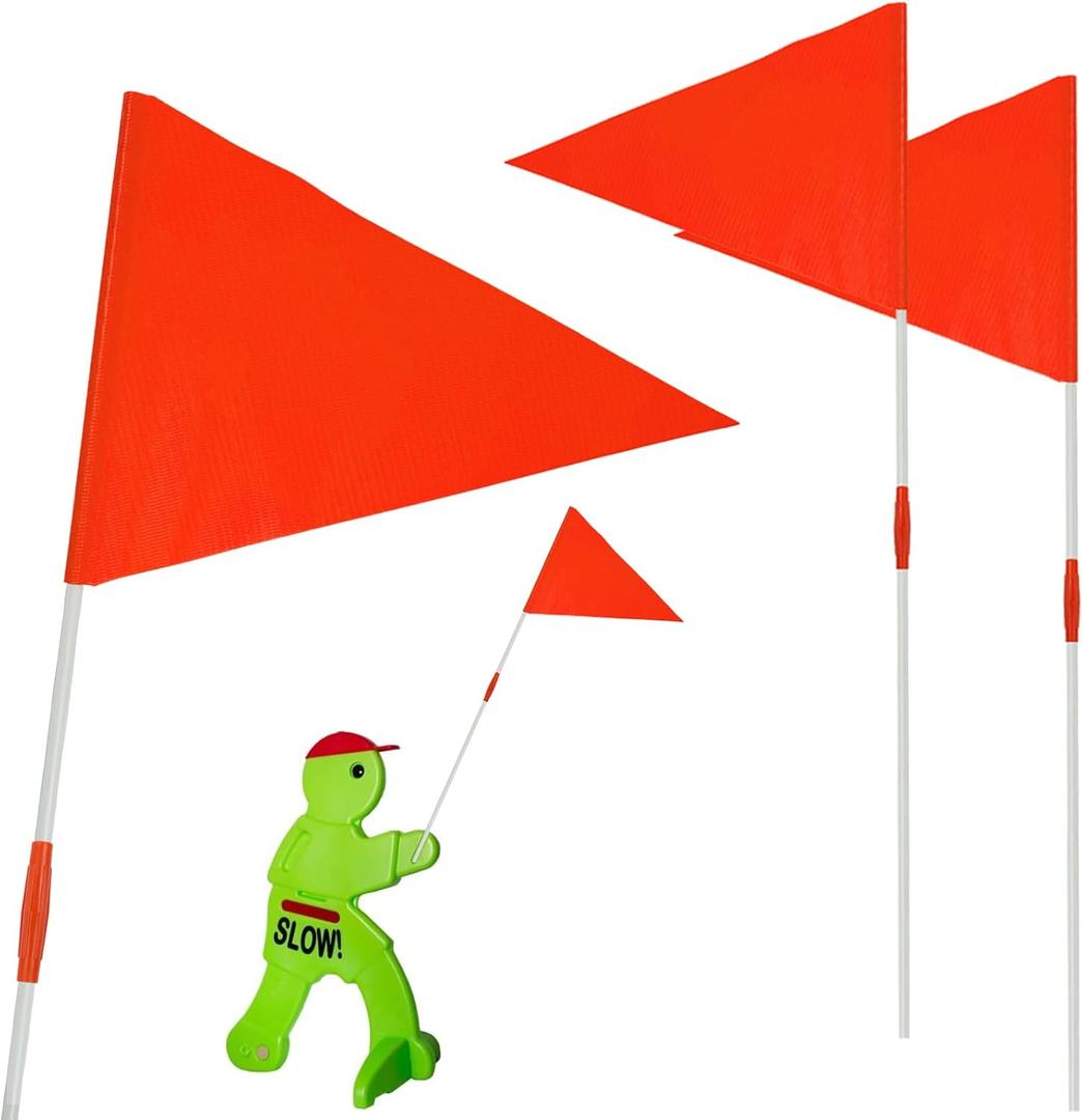 2 Pack Safety Flags with Pole Replacement for Step2 Step Kid Alert Slow Down Signs for Neighborhoods Safety Flag Warning Signs - Warning Flag Replacement Flags for Kids at Play Signage for Street