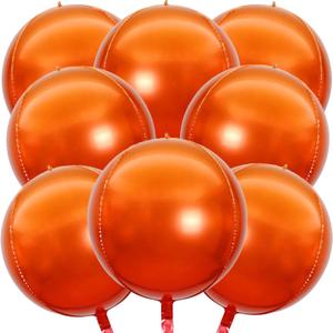 8 Pcs Orange Metallic Balloons, 22 Inch Large 4D Round Chrome Foil Mylar Big Balloons for Birthday Party Decorations Baby Shower Engagement Graduation Halloween Autumn Fall Orange Party Supplies