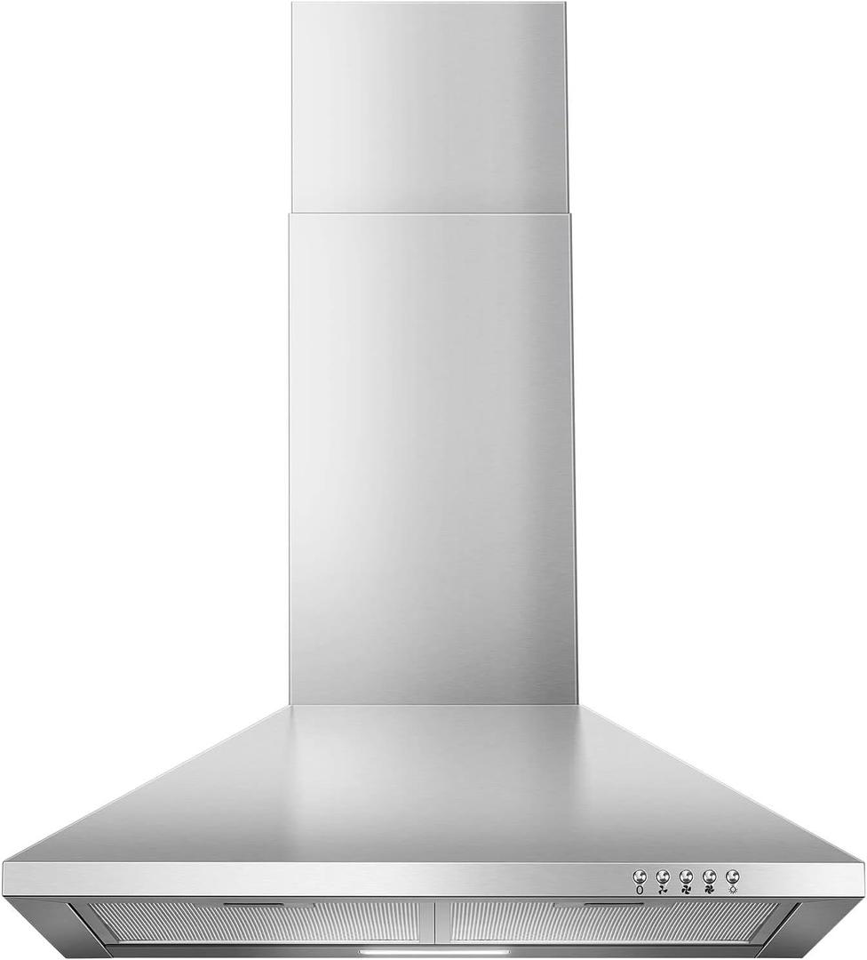 SNDOAS 24 inch Range Hood,Stainless Steel Oven Vent Hood,Wall Mount Kitchen Hood,Ducted/Ductless Chimney-Style Kitchen Exhaust Hood with Push Button Control,Stove Vent Hood with 3-speed Fan
