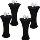 Wolkemer 4PCS 24x43 Inch Black Round Cocktail Tablecloth Fitted Highboy Stretch Cocktail Table Cover for Banquet Bar Party Pub Wedding Indoor Outdoor