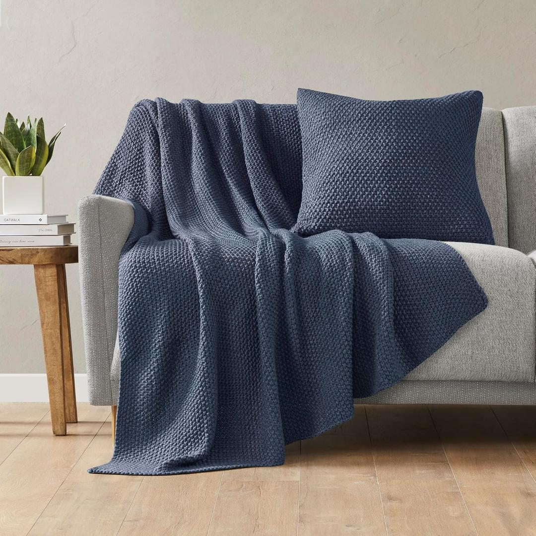 Ink+Ivy Bree Knit Throw Blanket for Bed, Sofa, and Couch, Lightweight, Breathable, Soft & Cozy Summer Blanket, Throw (50 in x 60 in), Indigo