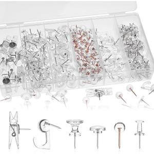 290 Pcs Push Pins, 6 Style Thumb Tacks Set for Wall Hanging,Cork Board, Bulletin Board, Decorative Steel Point Push Pins for Map, Photo, Craft, Office, Home - Clear