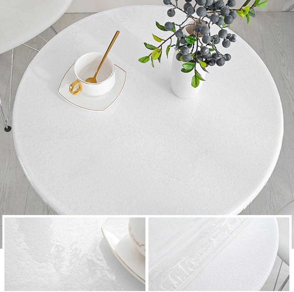 Clear Round Fitted Vinyl Tablecloth with Elastic Edged, Elastic Edged Table Cover, Waterproof Oilcloth Heavy Duty Elasticized Table Cover, Clear Plastic Tablecloth Protec 40"-44"