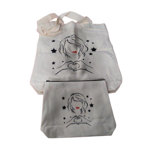 2 Pcs Tote Bag, Makeup Bag for Women, Size: 13"x15", Pouch: 9"x7"