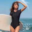 American Trends Women's Short Sleeve Rash Guard One Piece Swimsuit UPF 50+ Zip Front Athletic Surfing Bathing Suit Modest (Pink, M)