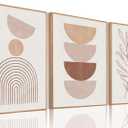 Boho Abstract Line Leaf Framed Canvas Wall Art Set of 3, 16x24 inch, 16"x24"Natural