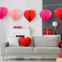 2 x Valentine's Day Party Decoration Set - 5 Pack 12in Heart Honeycomb & Ball Tissue Paper Pom Poms in Red, Love-Inspired Honeycomb Hearts Ideal for Wedding & Classroom Decorations