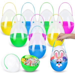 Funtery 8 Pcs Jumbo Easter Eggs 10 Inch Plastic Giant Easter Eggs with Handles, Clear Large Baskets Fillable Big Bunny Egg Shaped Baskets Containers Decoration (Mixed Colors)