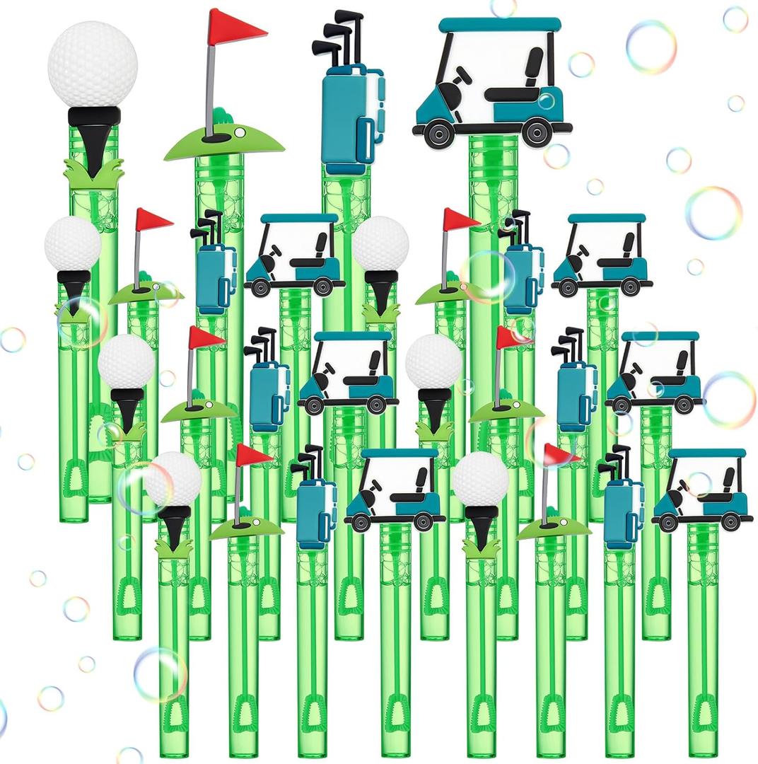 24 Pcs Golf Bubble Wands Bulk Sports Birthday Party Decorations Mini Bubble Wands Mini Cart, Clubs, Ball, Red Flag for Golf Themed Party Favors Supplies Team Gift Bag Stuffers