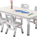 Kids Table and Chair Set for Toddlers - Adjustable Activity Center with Non-Slip Legs & Graffiti-Proof Surface Ages 3-12 (Wood Grey)