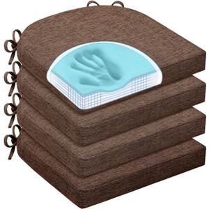 Chair Cushions for Dining Chairs, Non Slip Chair Pads with Ties and Washable Covers, Memory Foam Kitchen Chair Cushions Set of 4, 16"X16"X2.5", Brown