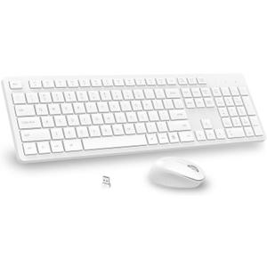 LeadsaiL White Wireless Keyboard and Mouse Combo, Full-Sized Ergonomic Computer Keyboard, 2.4GHz USB Cordless Keyboard Silent Mouse Set, 12 FN Shortcuts for Windows MacOS Laptop Computer