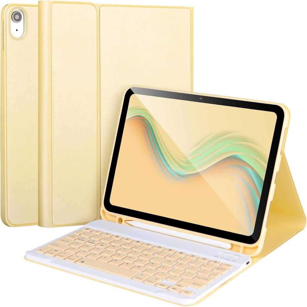 AHYWTAN Keyboard Case for iPad 10th Gen 2022 10.9’’, iPad 10th Generation Case with Keyboard, Keyboard for iPad10th Gen with Pencil Holder, Detachable Bluetooth Keyboard Case for iPad10.9 2022(Yellow)