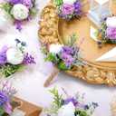 24 Pcs Wedding Corsage and Boutonniere Set Artificial Rose Wedding Corsage Wristband with Pins for Prom Men Bride Party Accessories Groom Groomsmen Bridesmaids Women (Classic,Purple)