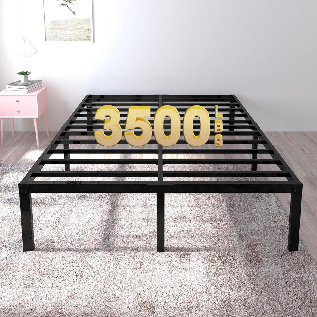 18 Inch Tall 3500lbs Heavy Duty Bed Frame Metal Platform/Maximum Storage/Mattress Foundation/Steel Slats Support/Noise Free/Box Spring Replacement,Queen
