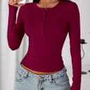 PRETTYGARDEN Womens Casual Long Sleeve Tops 2026 Fall Crew Neck Fitted Henley Shirts Basic Tee Blouse Knit Going Out Outfits (XXL)