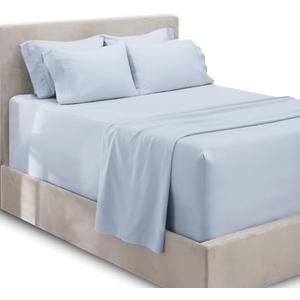 Hearth & Harbor Bed Linen Set - Queen Size - 6 Piece - Ice Blue - Extra Deep Pocket Sheets - Microfiber