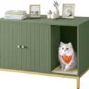 Feandrea Cat Litter Box Enclosure, Hidden Litter Box Furniture with Scratch Pad, Front Entry, Double Cabinet Doors, Modern Style, 31.5" Cat House Washroom Side End Table, Forest Green and Gold