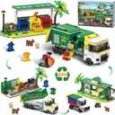 City Garbage Truck Building Set, 3-in-1 811PCS Recycling Station Building Block Vehicle Toy with 3 Trash Sorting Bins Dumpster Model Birthday for 8-12+ Years Old Kids Boys Girls