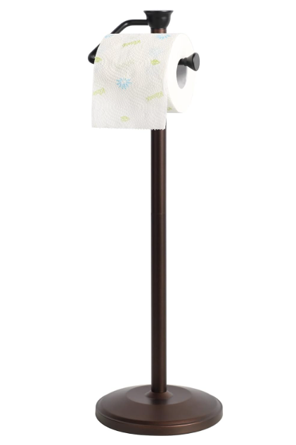 ZCCZ Toilet Paper Holder Stand, Freestanding Tissue Roll Dispenser with Reserve Storage, Bathroom Organizer for 5 Mega Rolls, Oil Rubbed Bronze Finish, Space-Saving Design for Modern Home Décor