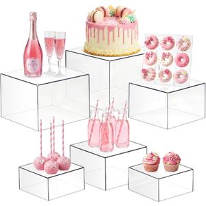 6 Pcs Acrylic Buffet Risers, Clear Stackable Food Display Stand