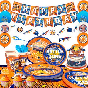Dart War Birthday Decorations Tableware for 16 Guests, Dart War Party Supplies Plates Cups Napkins Tablecloth Dart War Balloons Banner Cake Topper etc