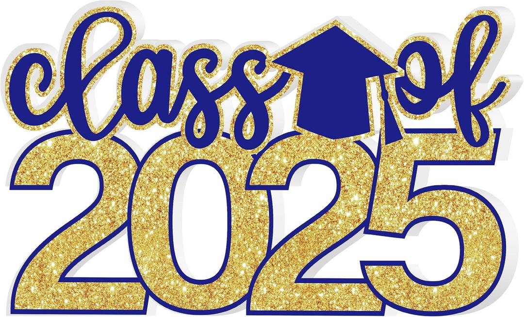 Class of 2025 Sign Graduation Decorations 2025 Senior Photo Booth Props for Photoshoot 2025 Grad Centerpieces for Table Decor, Class of 2025 Letter Word Sign for Grad Party Supplies - Blue Gold