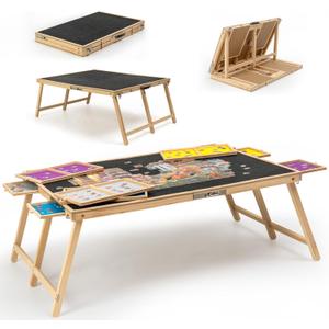 Tektalk 2000 Piece Foldable Puzzle Board with Cover, Wooden Jigsaw Puzzle Table with 8 Drawers, Portable Puzzle Easel with Folding Legs, Portable Puzzle Tables for Adults and Teens - Black