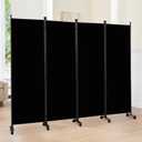 Room Divider 6FT 1 Panel Folding Privacy Screen with Lockable Wheels,Black