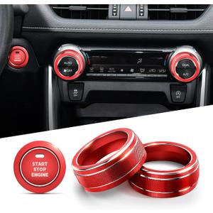for Toyota RAV4 Accessories 2025 2024 2023 2022 2021 2020 2019 -Air Conditioning Knob Covers, Push Start Button Cover Trim Rings 4pcs (Red)