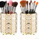 LUGUNU Makeup Brush Holder with Golden Crystal Bling  Elegant Vanity Organizer for Brushes, Pens & Pencils, Ideal for Bathroom or Office Countertop(2Pack)