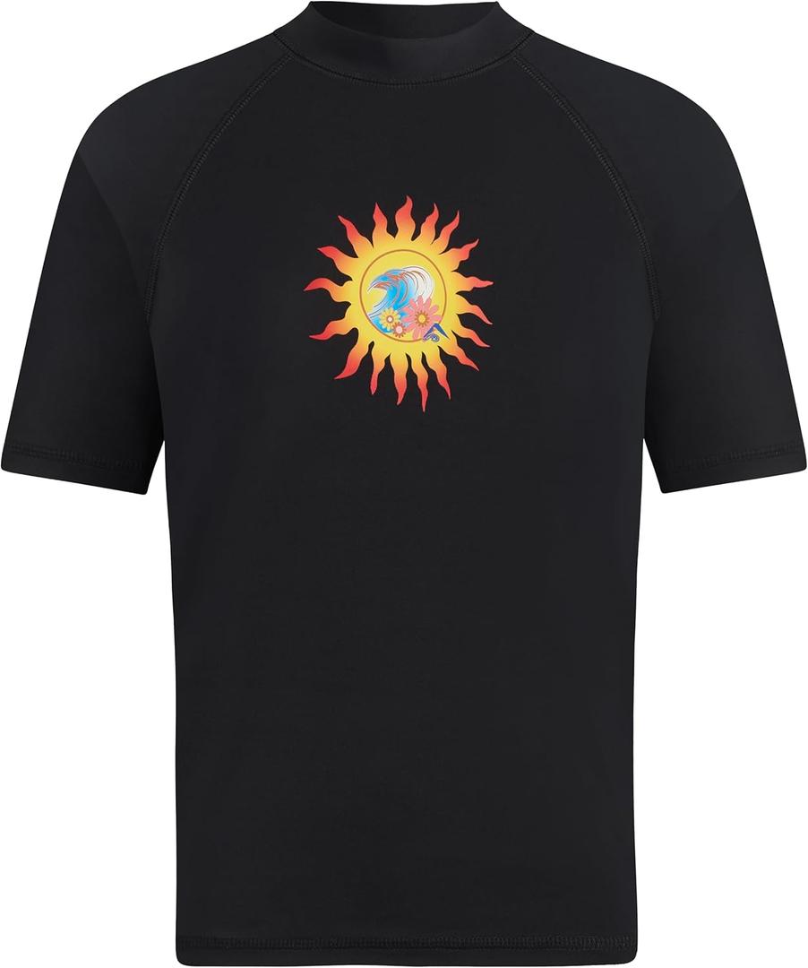 Kanu Surf Girls' Karlie Rash Guard UPF 50+ Sun Protection Short Sleeve Swim Shirt (10, Annie Black)