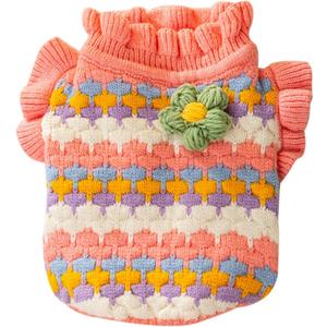 Cute Tulip Flower Sweater Winter Dog Sweater Puppy Coat Thick Dog Clothes for Small Medium Dogs Boy Girl (Pink)