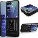 Case for Samsung Galaxy Z Flip 7 Case with Magnetic Kickstand Slide Camera Cover Protector Car Mount Stand Military Grade Heavy Duty Shockproof Bumper Protective Cases for Samsung Z Flip 7 5G (Black)