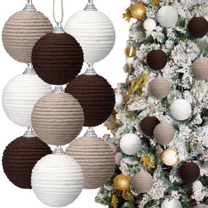 Syhood 9Pcs 9 Pcs 2.36 Inch Christmas Ball Ornaments Boho Farmhouse Jute Rope Hanging Balls Burlap Neutral Rustic Ornaments for Xmas Tree Holiday Wreath Garland Wedding Home(White,Beige,Dark Brown)