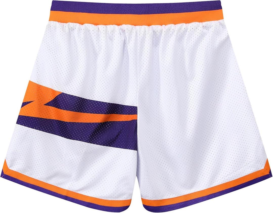 Men's Basketball Athletic Shorts Mesh Gym Sports Workout Training Short Drawstring Retro Casual Fashion Short Pants (Solar White L), Large