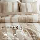 Woolrich King Comforter Set Cotton Striped, Oversized Comforter, All Season Down Alternative Overfilled King Size Comforter, Mesa, King/Cal K Tan 3 Piece