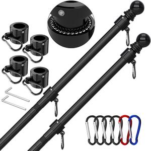ZMTECH Flag Pole, (2 Packs) 6 FT Stainless Steel Flag Poles for Outside House, Residential or Commerical, 1 Inch Tangle Free Flag Pole Kit for American Flag Porch/Boat(Without Bracket, Flag Black)