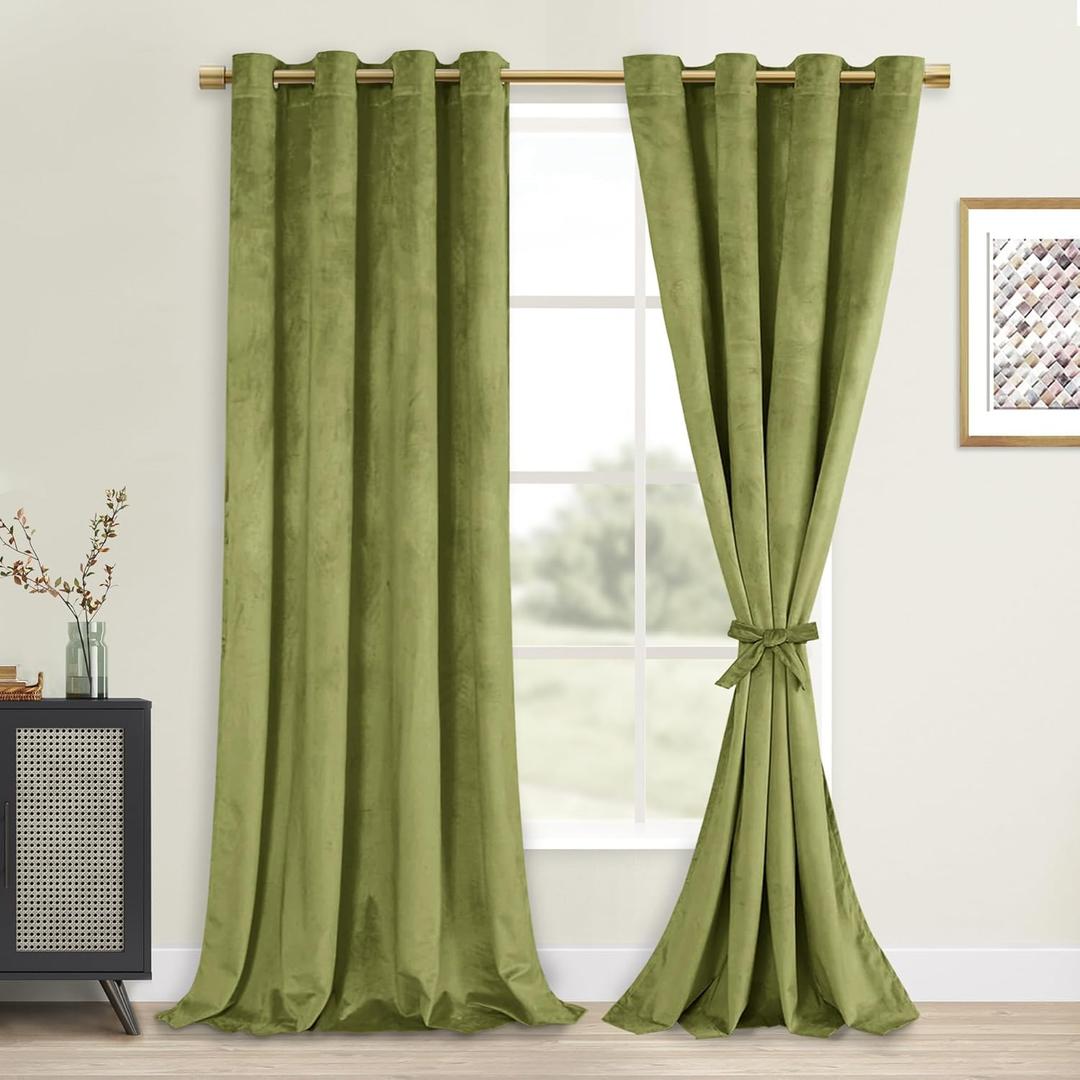 DWCN Moss Green Velvet Curtains 84 inches with Tiebacks - Elegant Sunlight Blocking Curtains for Living Room Thermal Insulated Window Shade Panels for Bedroom/Living Room, W52 x L84, 2 Panels DWCN Moss Green Velvet Curtains 84 inches with Tiebacks - Elegant Sunlight Blocking Curtains for Living Room Thermal Insulated Window Shade Panels for Bedroom/Living Room, W52 x L84, 2 Panels