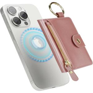 Cavor Compatible with MagSafe Wallet,Magnetic Wallet for iPhone 17/16 Pro Max/15 Pro/14 Plus/13/12 Series,for W allet magsafe with Adjustable Stand,Mag Safe Phone Card Holder Zipper-Pink