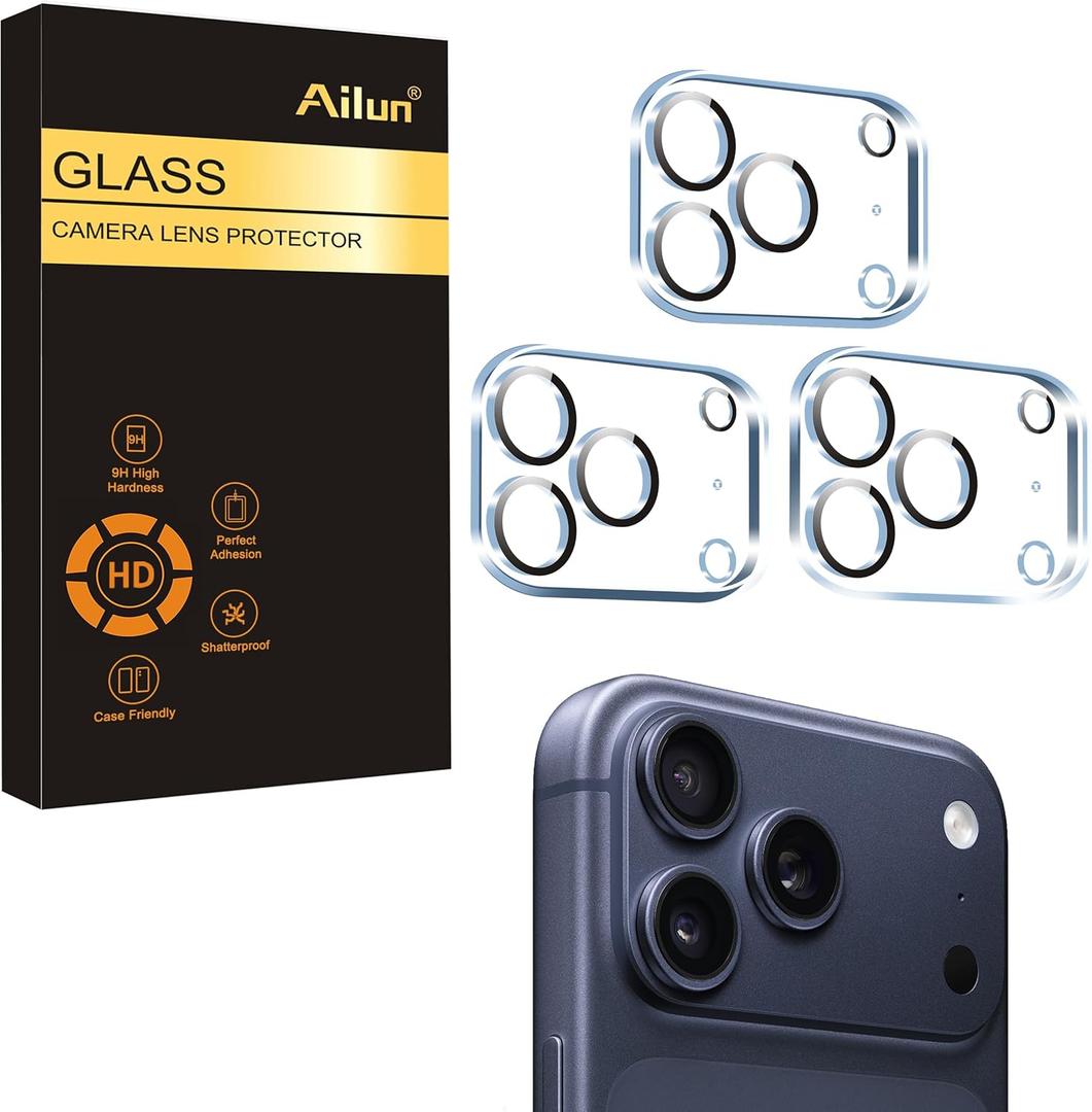 Ailun 3 Pack Camera Lens Protector for iPhone 17 Pro,Tempered Glass,9H Hardness,Ultra HD,Anti-Scratch,Case Friendly,Does not Affect Night Shots[Not for iPhone 17/17 Pro Max/iPhone Air]