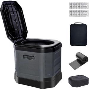 Portable Camping Toilet, Portable Travel Folding Toilet with Lid for Adults and Kids, Portable Potty for Camping, Hiking, Car Travel,Truck, RV, Boating, Road Trips, Beach (Gray)