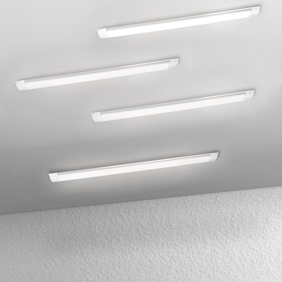 4-Pack 3FT LED Batten, Close to Ceiling Light fixtures, 30W, Ultra-Thin Day Light, 4000K, IP20, LED Ceiling Light for Garage, Stores, Warehouse, Office, Corridor, supermarkets, etc