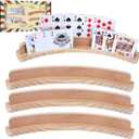 GOTHINK Set of 4 - Cruved Playing Card Holder for Kids Adult Seniors 2 Slot Solid Wood Cards Holders for Playing Cards 14 x 1.6 x 1.8 Inch Non Slip Card Deck for Bridge Canasta Strategy Card Games