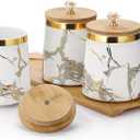 JUXYES Set of 3 Canisters Set for Sugar Coffee Tea with Airtight Lid, Ceramic Storage Containers Sets White Storage Pots with Tray Storage Jar Decorative Canisters Sets for for Kitchen Counter, 4.1" X 4.1" X 4.9"