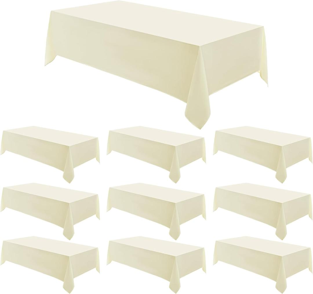 10 Pack Ivory Rectangle Tablecloths 90x156 Inch for 8ft Tables