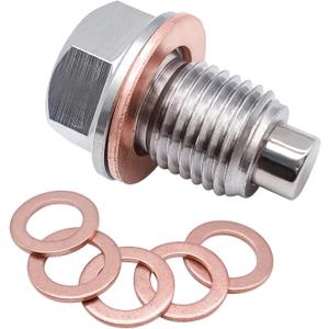 Magnetic Oil Drain Plug M14x1.5, Stainless Steel Oil Drain Plug with 5 PCS Copper Crush Washer Anti Leakage Replacement for Car Motorcycle Boat (Sliver)