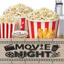 Wooden Movie Night Snack Tray with Handles  Reusable Popcorn Bucket Organizer for Theater Room Decor  Sturdy Gift Basket for Family Movie Nights & Holiday Parties (Movie Night)